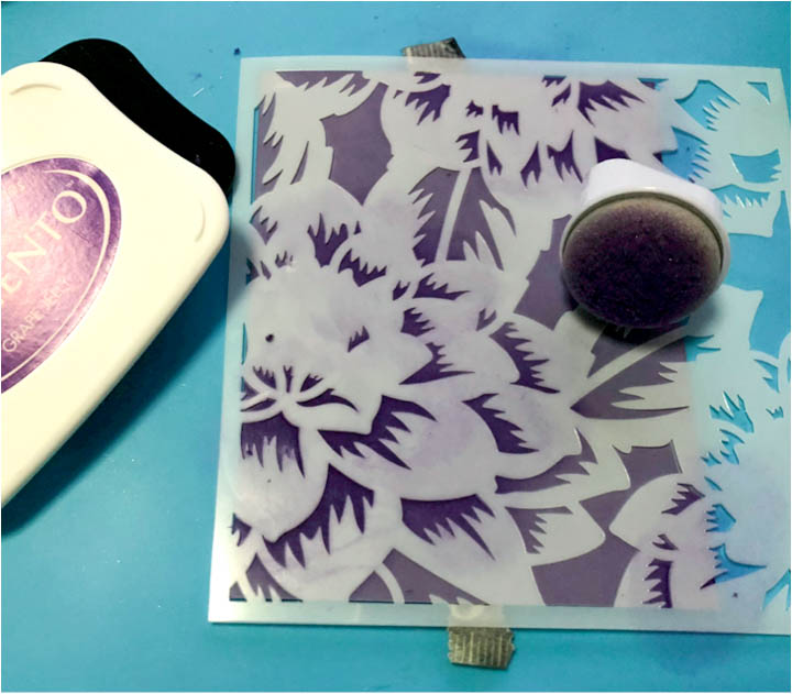 I am using Wisteria Wonder cardstock and the Layering Dahlia A & B Bundle Stencil from Altenew. 